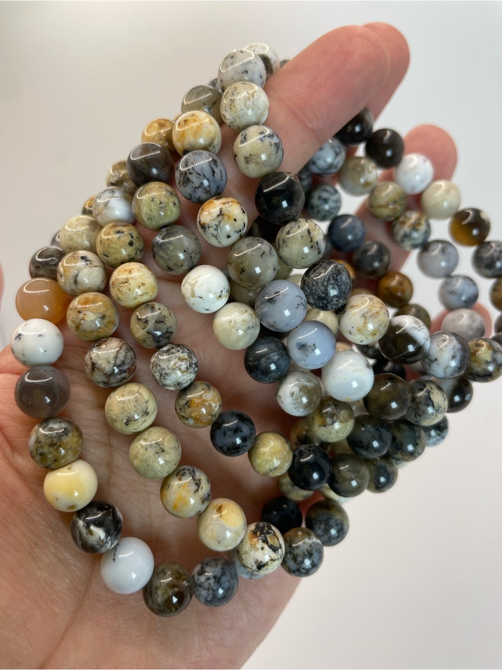 ONE Natural Dendritic Opal Beaded Stretch Bracelet - 8mm (0172)